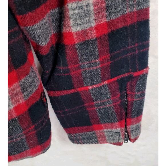 Vtg Woolrich Plaid Double Breast Pea Coat Jacket Womens Large Black Red Button - Picture 4 of 15